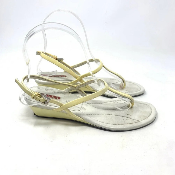 Prada Sport Thong Wedge Sandals in Yellow Leather Size US 6.5 *damaged - Picture 5 of 12